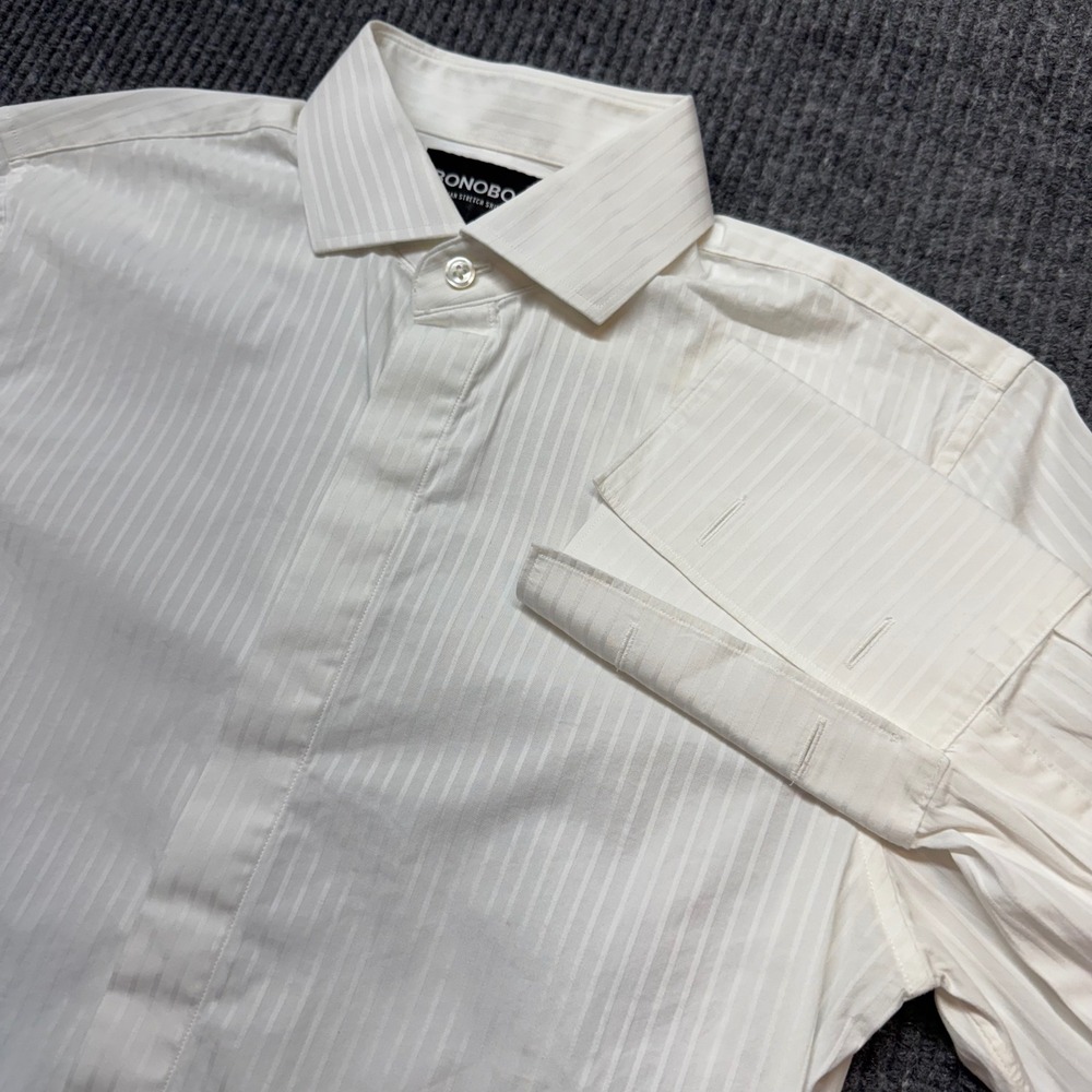 Bonobos Mens‎ 15/32 White Striped Italian Stretch Tailored Dress Shirt